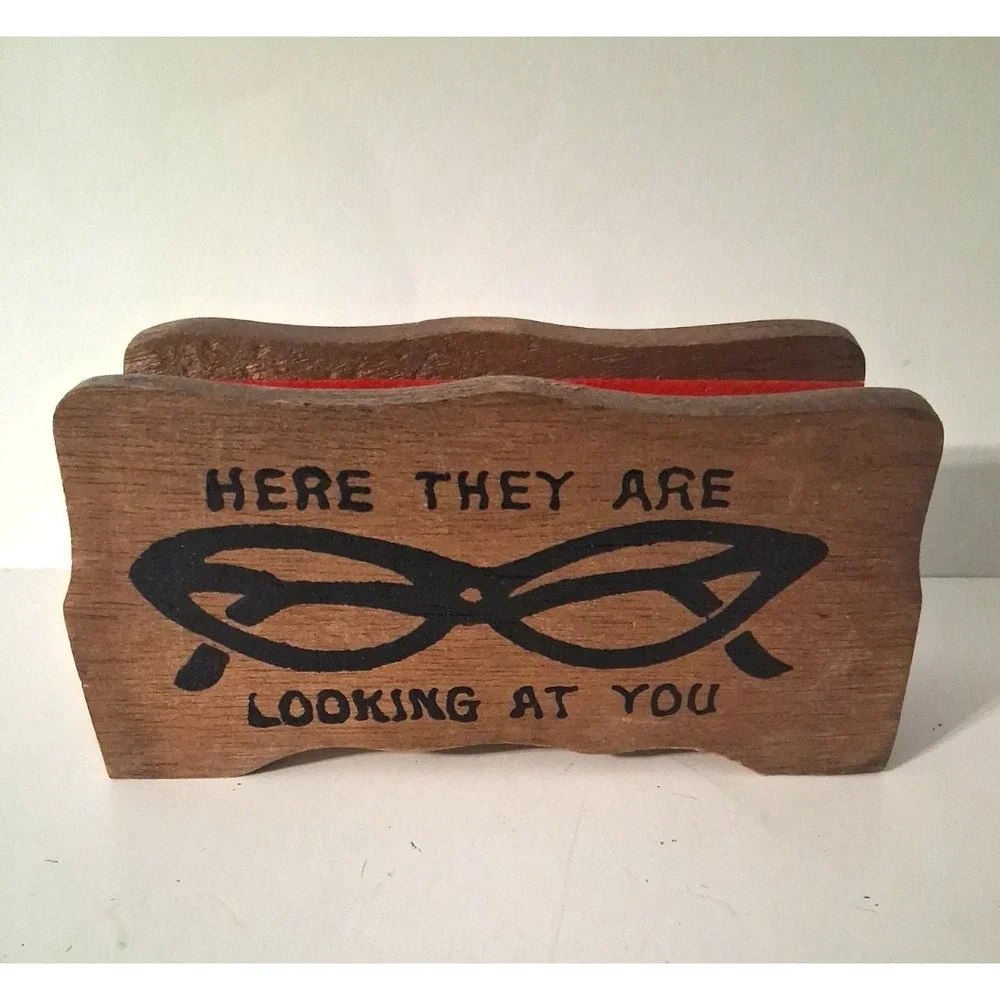 Vintage MCM Wooden Cat Eye Glasses Holder 